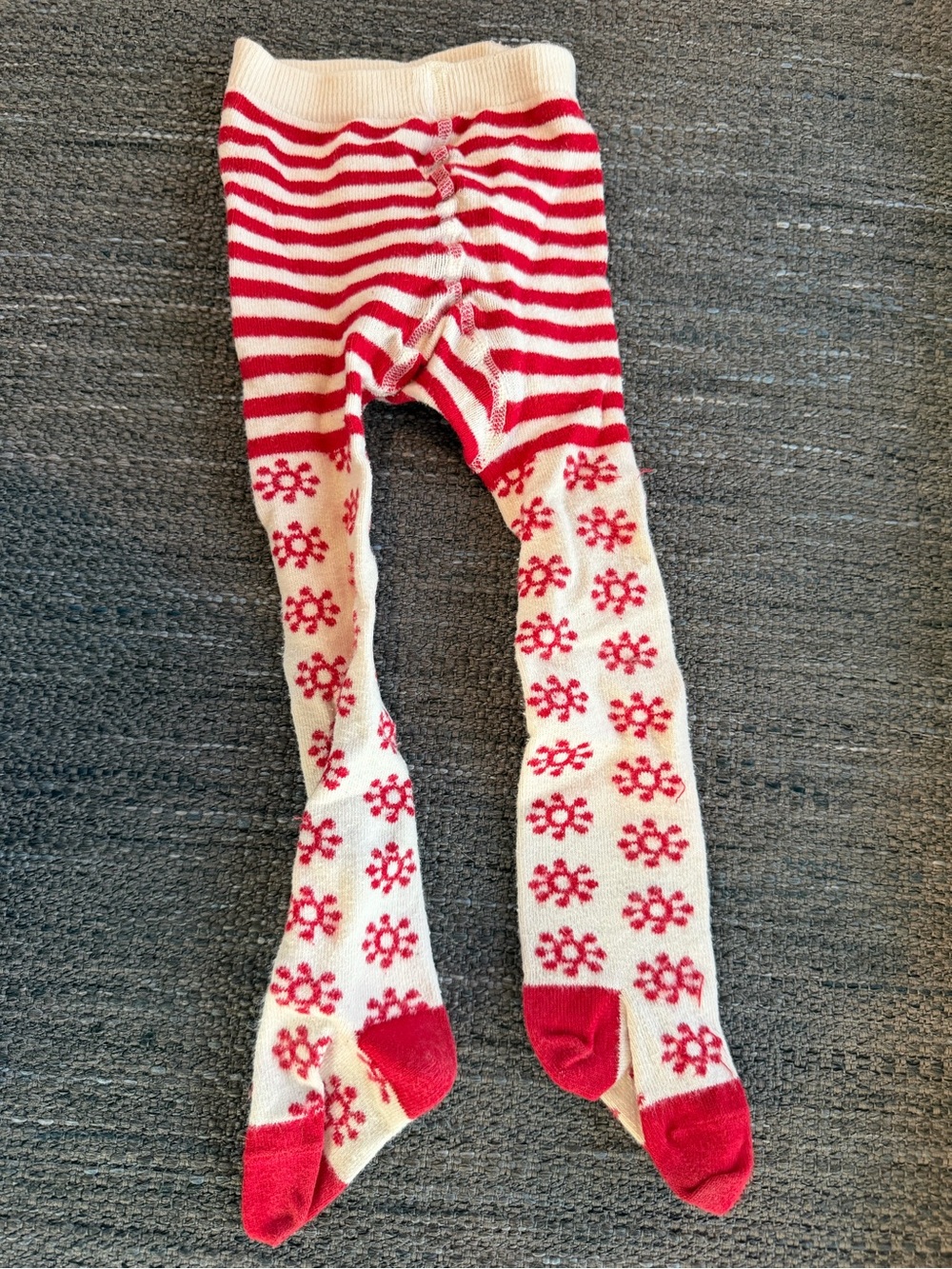 Hanna Andersson Red & Cream Holiday Floral Stripe Tights